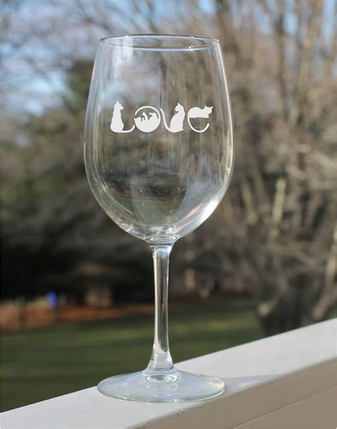 Cat Wine Glass Etched Wine Glasses Cat Wine T Engraved