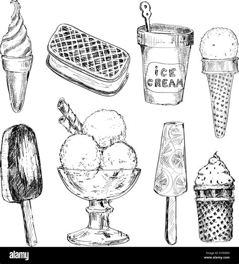 Ice Cream Set Of Graphic Hand Drawn Illustrations Stock Vector Image Art Alamy