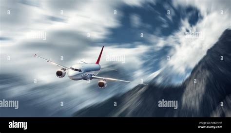 Passenger Aircraft In Motion Modern Airplane Mith Motion Blur Effect