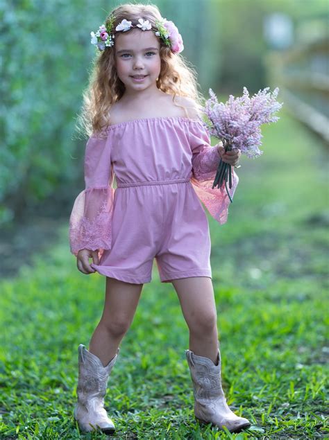Kids Spring Outfits Little Girls Boho Lace Sleeve Pastel Romper Mia