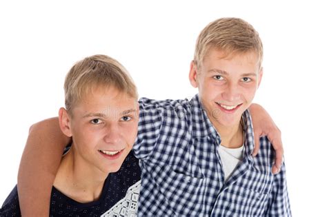 Twin Brothers Hugging Each Other Stock Image Image Of