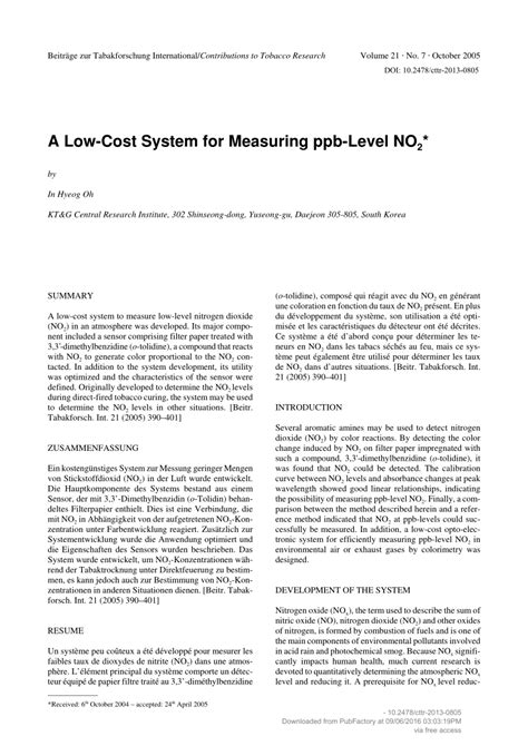 Pdf A Low Cost System For Measuring Ppb Level No2