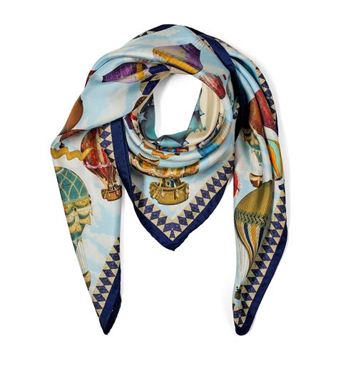 Womens Aspinal Of London Navy Silk Hot Air Balloon Print Scarf Harrods Uk