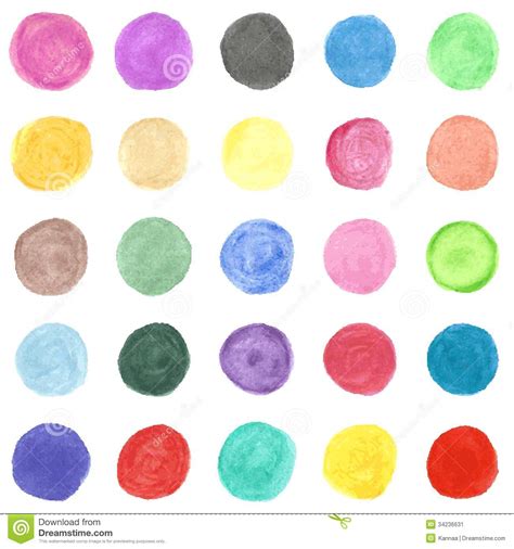 Set Of Colorful Watercolor Hand Painted Circle Stock Vector
