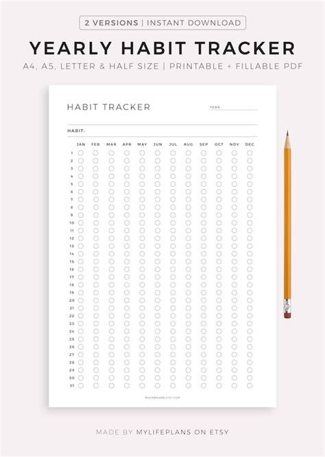 Paper Paper And Party Supplies Habit Tracker Printable Instant Download
