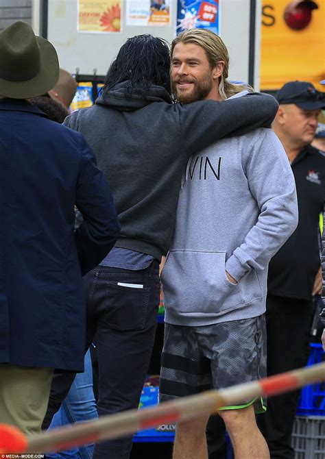 chris hemsworth and tom hiddleston hug it out while shooting thor ragnatok in brisbane daily