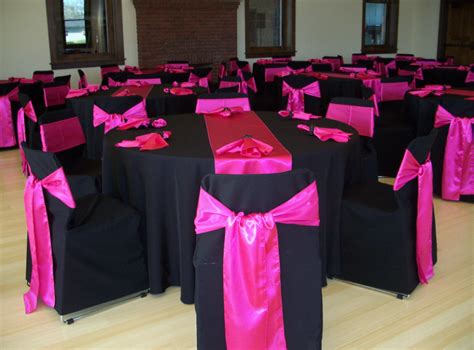 Newchic offer quality pink chair covers at wholesale prices. Hot Pink satin sashes and table runners over black solid ...