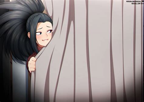 Neocoill Yaoyorozu Momo Boku No Hero Academia 1girl Behind Curtains Black Hair Curtains