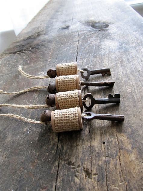 Reserved Set Of 4 Rustic Wood Spool Ornaments With Rusty