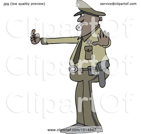 Clipart Of A Cartoon Police Man Directing Traffic Royalty Free Vector