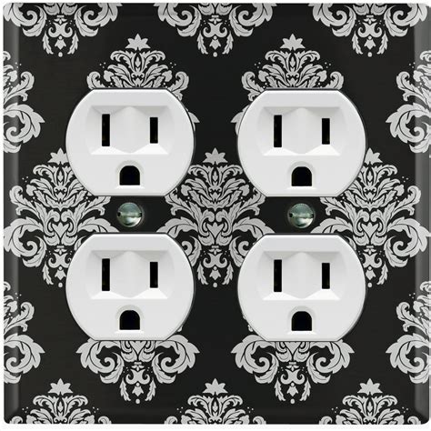 Metal Light Switch Plate Outlet Cover Damask Black Double Duplex