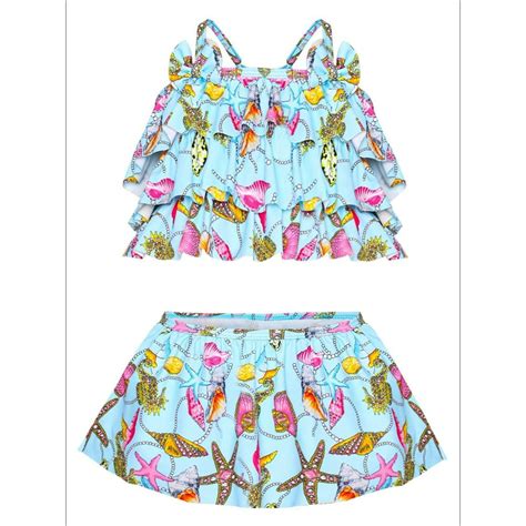 Mia Belle Girls Girls Swimsuit Print Ruffled Top And Skirted Bottom 2