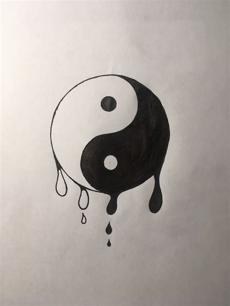 A Black And White Drawing Of A Yin Yang Symbol With Drops Of Water