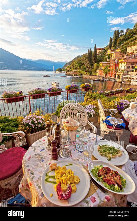 Romantic Beautiful Dinner Setting At Italian Lake Como In