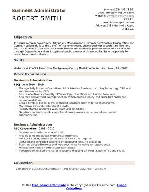 Examples of career objective for resumecv. Business Administrator Resume Samples | QwikResume