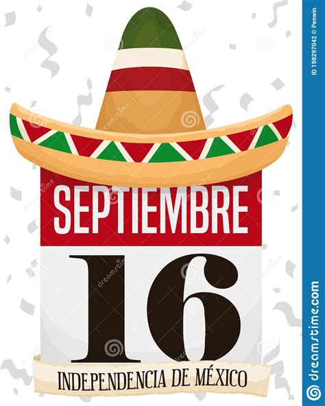 traditional mexican charro hat over calendar and under a confetti shower reminding at you the