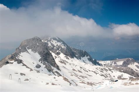 On Peak Of Dachstein And View Alpine Mountains Stock Image Image Of