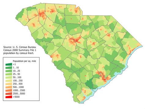 Map Of South Carolina Map Population Density