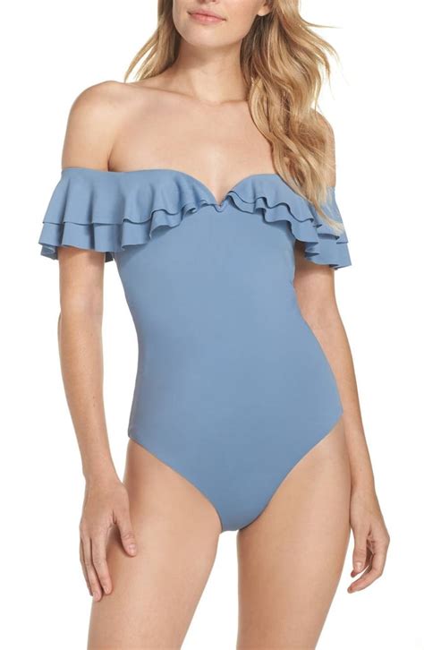 Becca Off The Shoulder Ruffle One Piece Swimsuit Best Swimsuits From