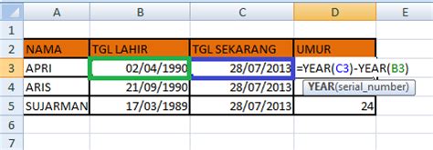 Dua Formula Rumus Menghitung Umur Di Excel Kusnendar