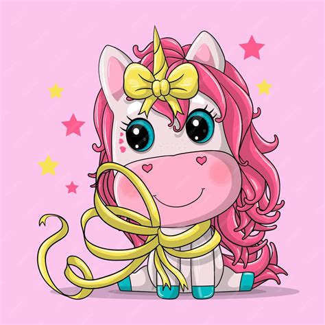 Premium Vector Cute Unicorn Girl With Ribbon Cartoon Hand Drawn