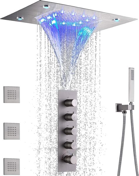 Buy Dulabrahe Brushed Waterfall Rain Shower System Brass Thermostatic