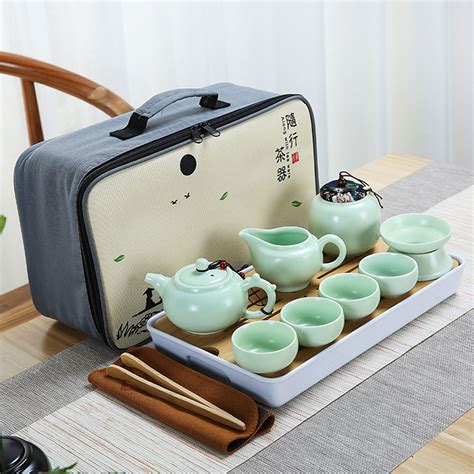 Drinking tea is a necessity of life,gaiwan an attitude to life. 12pcs/set Tea Travel Set Green Porcelain Outdoor Travel ...