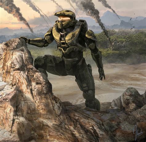 Master Chief Scouts Infinity Going Down Art Halo 4 Art Gallery