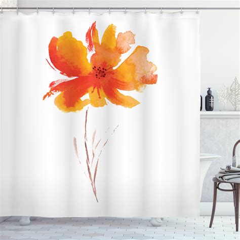 Watercolor Flower Decor Shower Curtain Set Single Poppy Flower On
