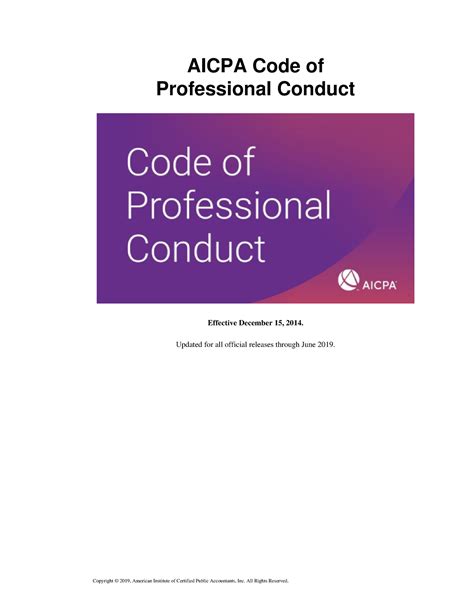 Aicpa Code Of Professional Conduct Copyright © 2019 American