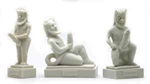 Set Of 3 SATYRS Faunus Faun Phallus Nude Male Cast Alabaster Sculpture