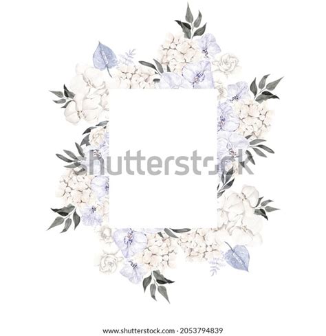 Watercolor Floral Frame Pastel Flowers Leaves Stock Illustration