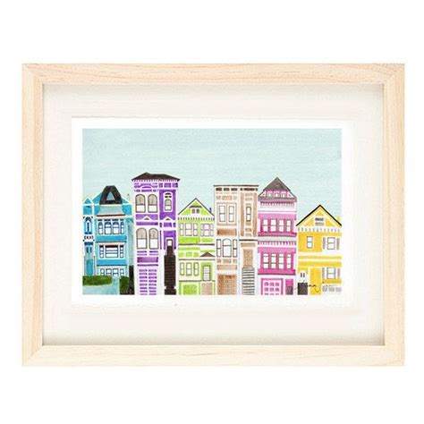 Victorian Houses Colorful Bright Large Illustration Artwork Print 11