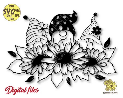 Flower Gnomes With Daisies Svg Files Daisy Svg Flower Nordic Gnomes