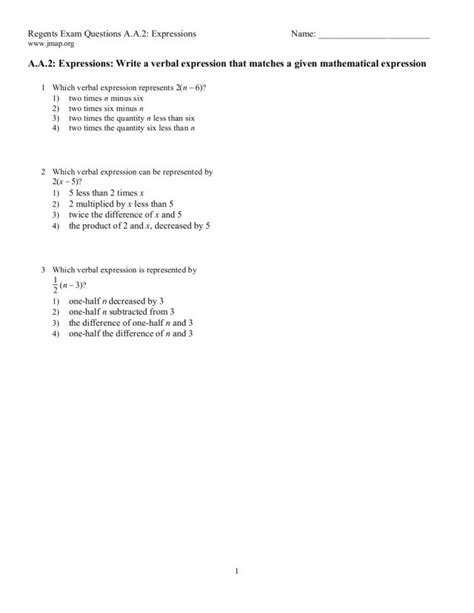 Regents Exam Questions A A 2 Expressions Lesson Plan For 9th 12th Grade Lesson Planet