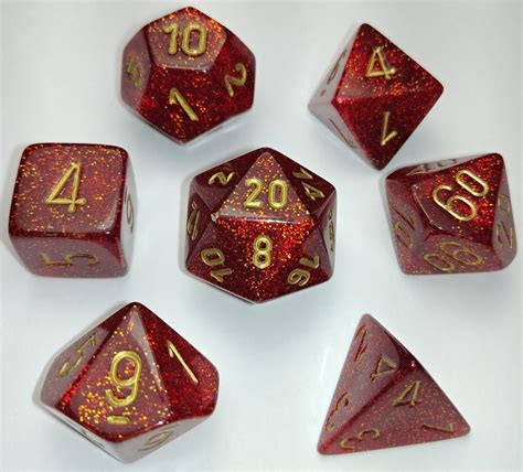 Polyhedral Dice 7d Glitter Rubygold Set Chessex Free Shipping