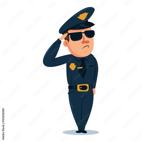 Cute Policeman Cartoon Character Police Officer In Traditional Uniform