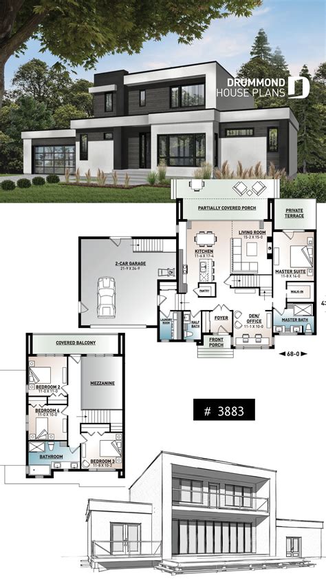 Modern Cubic House Plan With 4 Bedroom And 2 Car Garage Bungalow