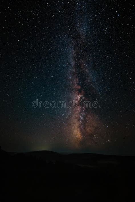 Milky Way And Pink Light At Mountains Night Colorful Landscape Starry