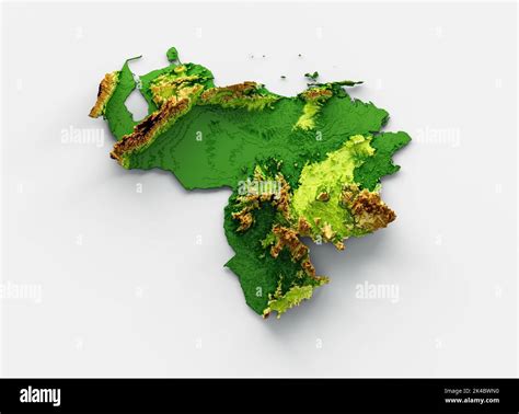 Venezuela Map Shaded Relief Color Height Map On White Background 3d