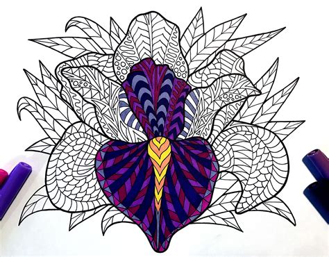 Check spelling or type a new query. Iris - PDF Zentangle Coloring Page | Coloring pages, Zentangle, Colorful flowers