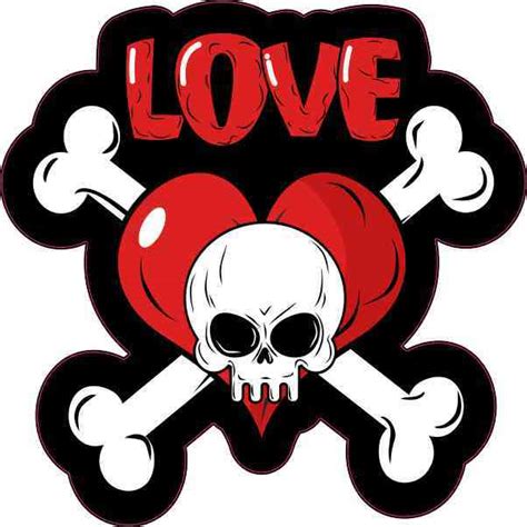 4in X 4in Love Skull And Crossbones Sticker Vinyl Vehicle Bumper Decal