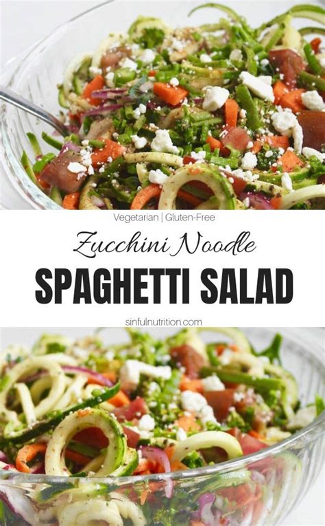 Pour over the pasta salad and toss to coat. Zucchini Noodle Spaghetti Salad - Sinful Nutrition
