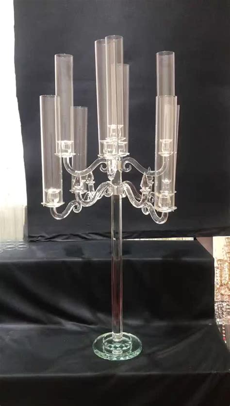 Modern Design Crystal Candelabra Hurricane 9 Arm Wedding Decoration