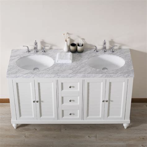 Stufurhome Kent 60 Inch White Double Sink Bathroom Vanity With Drains