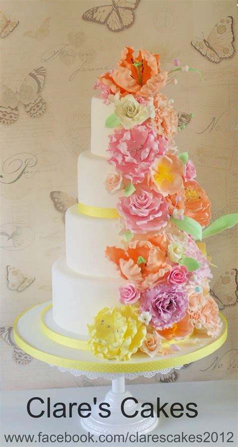 Pretty Pastel Flowers Wedding Cake