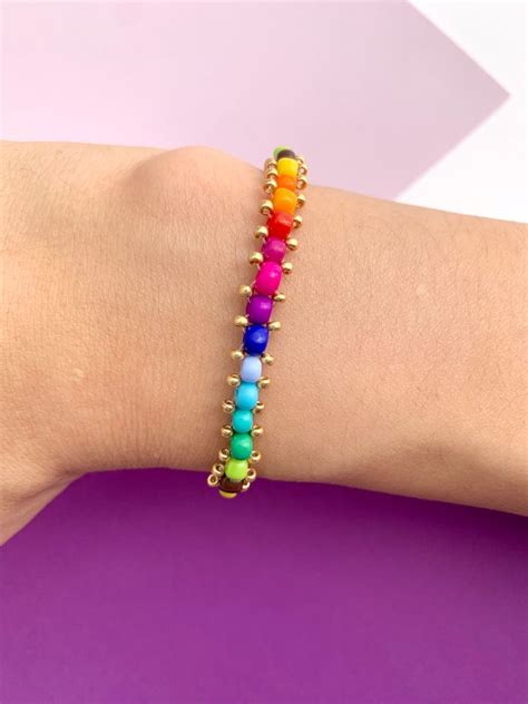 Handmade Rainbow Color Seed Bead Bracelet Made With Vibrant Seed Beads