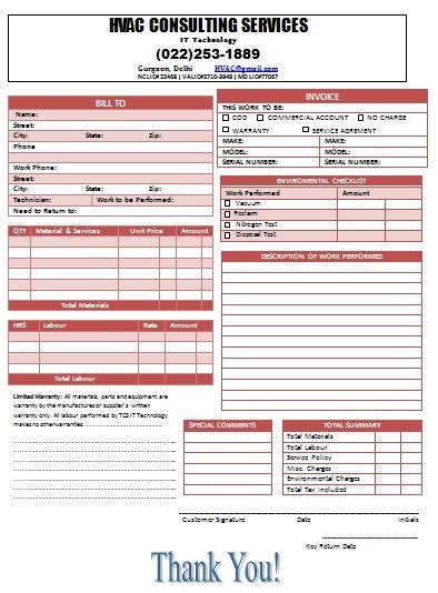 18 Free Hvac Invoice Templates Demplates Hvac Services Invoice