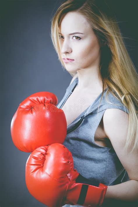 Beautiful Woman With Red Boxing Gloves Stock Image Image Of Fist