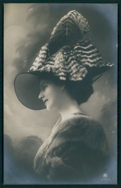 Edwardian Romantic Feather Hat Lady Glamour Vintage Old 1910s Photo